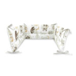 Apărătoare laterale pentru pătuț cu panglici, 210x30 cm, Bumbac, Qmini, Teddy Bear and Friends Bej