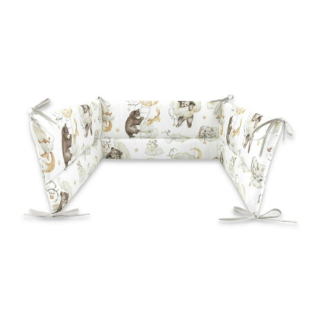 Apărătoare laterale pentru pătuț cu panglici, 210x30 cm, Bumbac, Qmini, Teddy Bear and Friends Bej