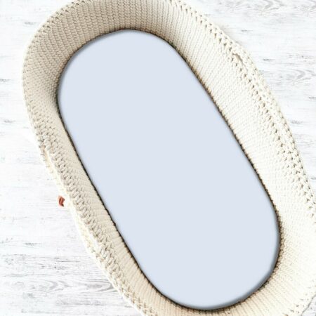 Cearceaf cu elastic, Qmini, Jersey, pentru landou, cărucior și coșulet, 80x35 cm, Albastru