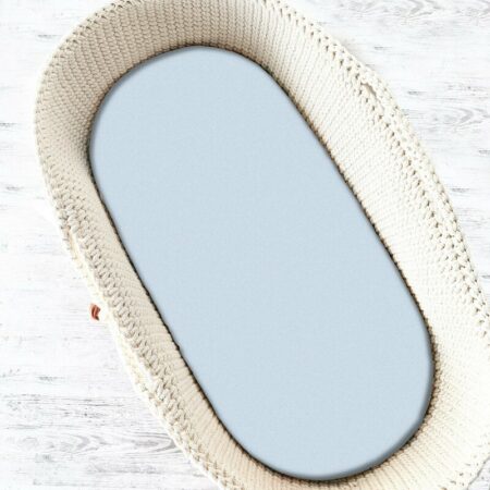 Cearceaf cu elastic, Qmini, pentru landou, cărucior și coșulet, terry, 80x35 cm, Albastru deschis