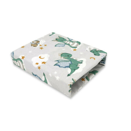 Cearceaf cu elastic, Qmini,120 X 60 cm, Dragons Gri