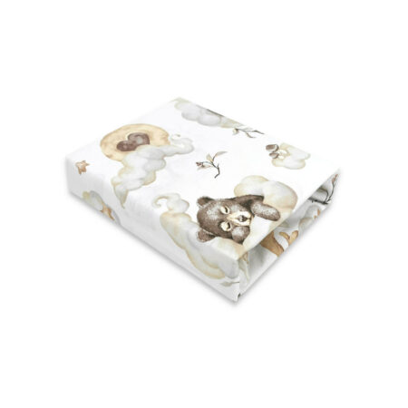 Cearceaf cu elastic, Qmini, 140 X 70 cm, Teddy Bear and Friends Bej