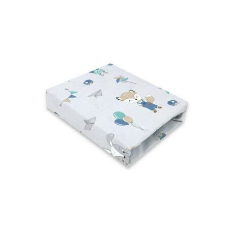 Cearceaf cu elastic, Qmini, 85 x 46 cm, Fox and Rabbit, Albastru
