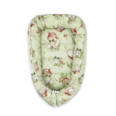 Babynest Coșuleț bebeluș, 55x75 cm, Bumbac, Qmini, Baby Cocoon, Frogs