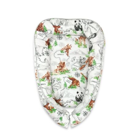 Babynest Coșuleț bebeluș, 55x75 cm, Bumbac, Qmini, Baby Cocoon, The continents