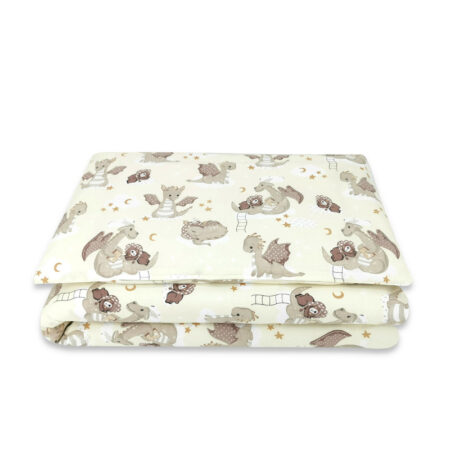 Lenjerie pătuț junior cu 2 piese, pentru pat 140 x 200 cm, Qmini, Dragons Beige