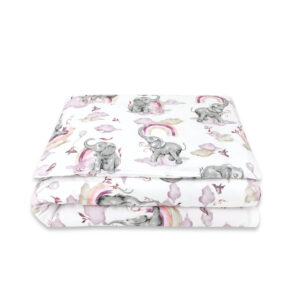 Lenjerie pătuț junior cu 2 piese, pentru pat 140 x 200 cm, Qmini, Elephants on Rainbow Pink