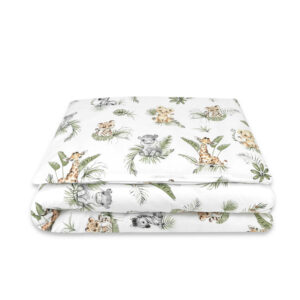 Lenjerie pătuț junior cu 2 piese, pentru pat 140 x 200 cm, Qmini, Safari