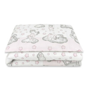 Lenjerie pătuț junior cu 2 piese, pentru pat 140 x 200 cm, Qmini, Teddy Bear with Pink Heart