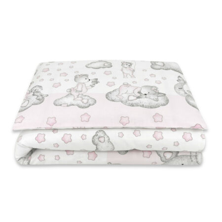 Lenjerie pătuț junior cu 2 piese, pentru pat 140 x 200 cm, Qmini, Teddy Bear with Pink Heart