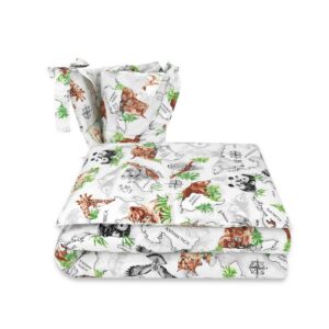 Lenjerie pătuț 3 piese pentru pat 120x60 cm, cu protecție laterală, Qmini, The continents