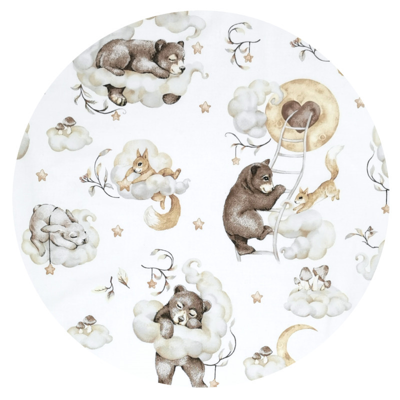 Lenjerie pătuț cu 3 piese pentru pat 140x70 cm, cu protecție laterală, Qmini, Teddy Bear and Friends Beige - Image 2