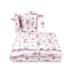 Lenjerie pătuț cu 3 piese pentru pat 140x70 cm, cu protecție laterală, Qmini, Fox and Rabbit, Pink
