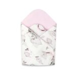 Păturică de înfășat cu 2 fețe, 75×75 cm, Qmini, Elephants on Rainbow Pink