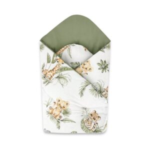 Păturică de înfășat cu 2 fețe, 75x75 cm, Qmini, Safari