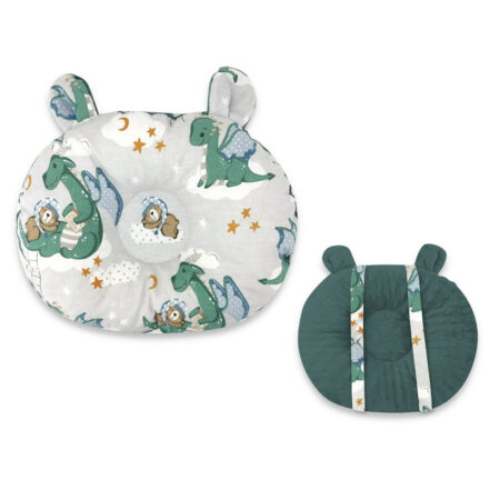 Pernă bebeluși cu 2 fețe din Minky și bumbac, 30x23 cm, Qmini, Minky Dragons Gray
