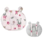 Pernă bebeluși cu 2 fețe din Minky și bumbac, 30x23 cm, Qmini, Minky Fox and Rabbit, Pink