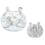 Pernă bebeluși cu 2 fețe din Minky și bumbac, 30x23 cm, Qmini, Minky Teddy Bear with Blue Heart