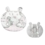 Pernă bebeluși cu 2 fețe din Minky și bumbac, 30x23 cm, Qmini, Minky Teddy Bear with Pink Heart