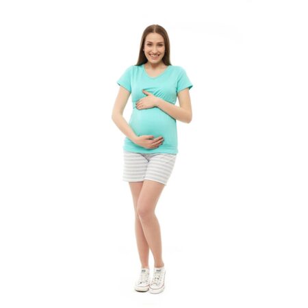 Pijama de alăptat cu tricou și pantoni scurți, S/M, Qmini, Mint