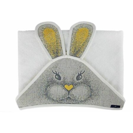 Prosop cu glugă din bambus, 85x85 cm, Qmini, Rabbit Yellow