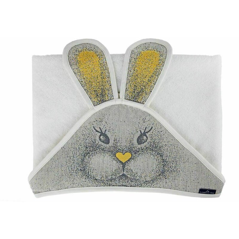 Prosop cu glugă din bambus, 85x85 cm, Qmini, Rabbit Yellow