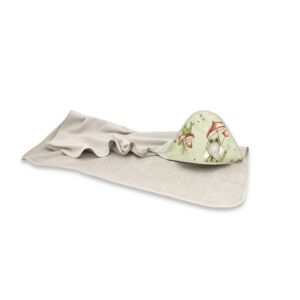 Prosop cu glugă din bumbac și thermo fleece, 100x100cm, Qmini, Frogs
