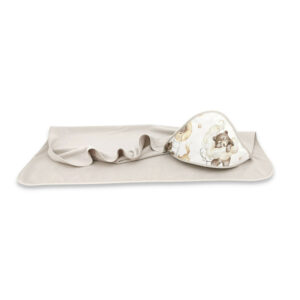 Prosop cu glugă din bumbac și thermo fleece, 100x100cm, Qmini, Teddy Bear and Friends Beige