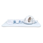 Prosop cu glugă din bumbac și thermo fleece, 100x100cm, Qmini, Teddy Bear and Friends Blue
