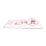 Prosop cu glugă din bumbac și thermo fleece, 100x100cm, Qmini, Teddy Bear and Friends Pink