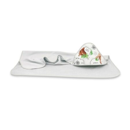 Prosop cu glugă din bumbac și thermo fleece, 100x100cm, Qmini, The continents