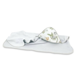 Prosop cu glugă din bumbac și thermo fleece, 100x100cm, Qmini, Safari