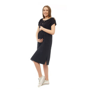 Rochie gravide și pentru alăptare, L/XL, din în și poliester, Qmini, Black