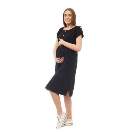 Rochie gravide și pentru alăptare, L/XL, din în și poliester, Qmini, Black