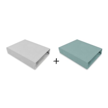 Set 2 cearceafuri cu elastic, Qmini, 90 x 40 cm, Gri și Mentă