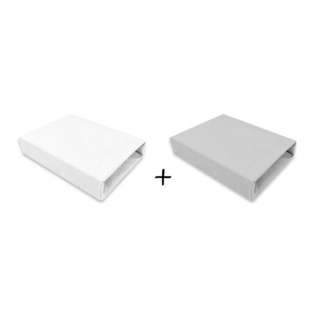 Set 2 cearceafuri cu elastic, Qmini, 90 x 50 cm, Alb și Gri