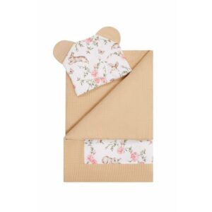Set păturică și pernă, pentru pătuț, cărucior și coșulet, Bumbac, Qmini, Rabbit Beige