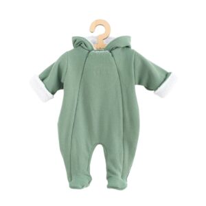 Salopetă bebeluși de iarnă, cu glugă, 68 cm, din bumbac și polar, New Baby, Frosty Mint