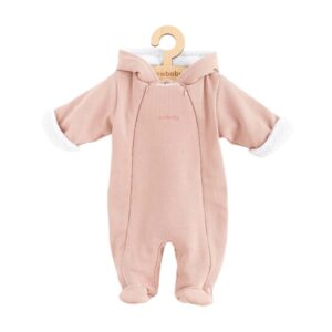 Salopetă bebeluși de iarnă, cu glugă, 68 cm, din bumbac și polar, New Baby, Frosty Pink