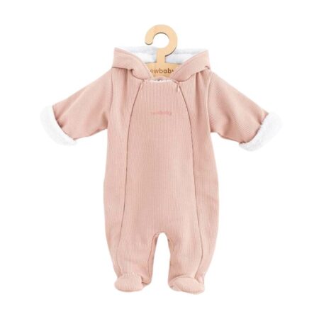 Salopetă bebeluși de iarnă, cu glugă, din bumbac și polar, New Baby, Frosty Pink