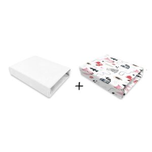 Set 2 cearceafuri cu elastic, MimiNu, 90 x 50 cm, Alb și Vulpe