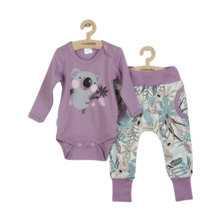 Set bebeluși 2 piese cu body și pantalonași, 68 cm, din bumbac, New Baby, Rebel Lilac