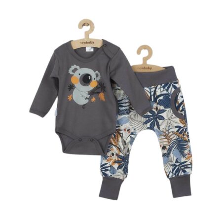 Set bebeluși 2 piese cu body și pantalonași, din bumbac, New Baby, Rebel Graphite