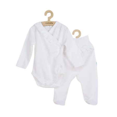Set bebeluși 2 piese cu body și pantalonași cu botoșei și volănașe, din bumbac, New Baby , Stripes White