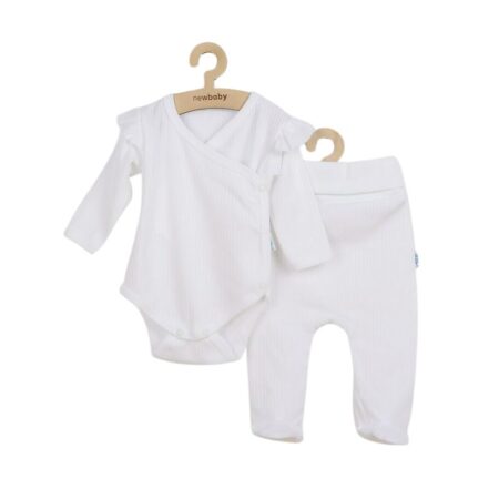 Set bebeluși 2 piese cu body și pantalonași cu botoșei și volănașe, 62 cm, din bumbac, New Baby, Practical White