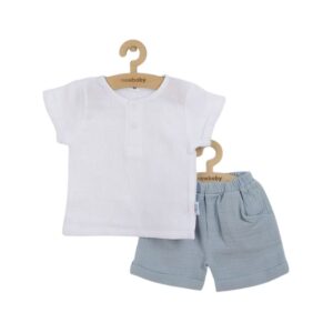 Set bebeluși 2 piese, de vară, cu tricou și pantaloni scurți, din muselină, 68 cm, Summer Nature Blue