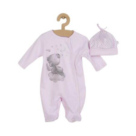 Set bebeluși 2 piese, cu salopetă și căciuliță, 56 cm, din bumbac, New Baby, Angel Roz