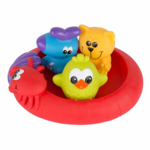 Set 3 animăluțe de baie și barcă plutitoare, Playgro, Multicolor