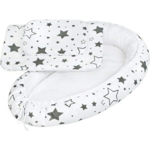Set baby nest 3 piese, cu păturică și pernă, New Baby, Grey stars