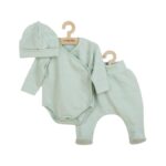 Set bebeluși 3 piese, cu body, pantalonași cu botoșei și căciuliță, 62 cm, din bumbac, New Baby, I am Mint